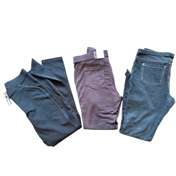 3 Pairs of New HUE Leggings Brown Black Denim - Picture 2 of 7